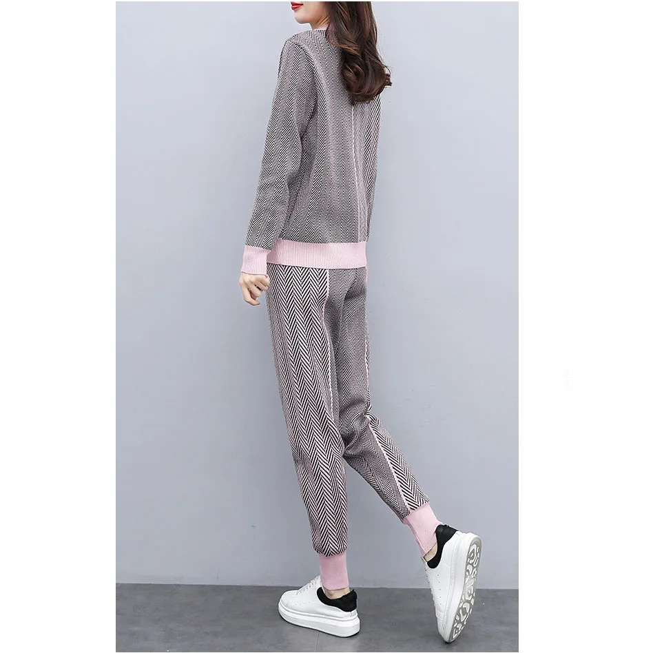 Sweater pink Piece Plain Jogging Suit Sets Cotton Women Jogging