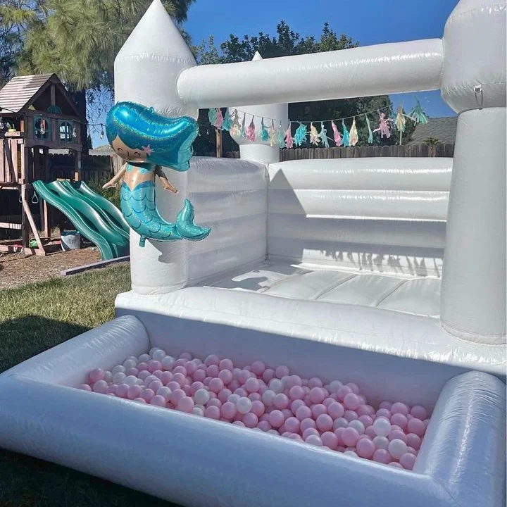 Commercial Kids 10x8ft white castle bounce house with pit inflatable bouncy house baby moonwalk jumping house for party-777023