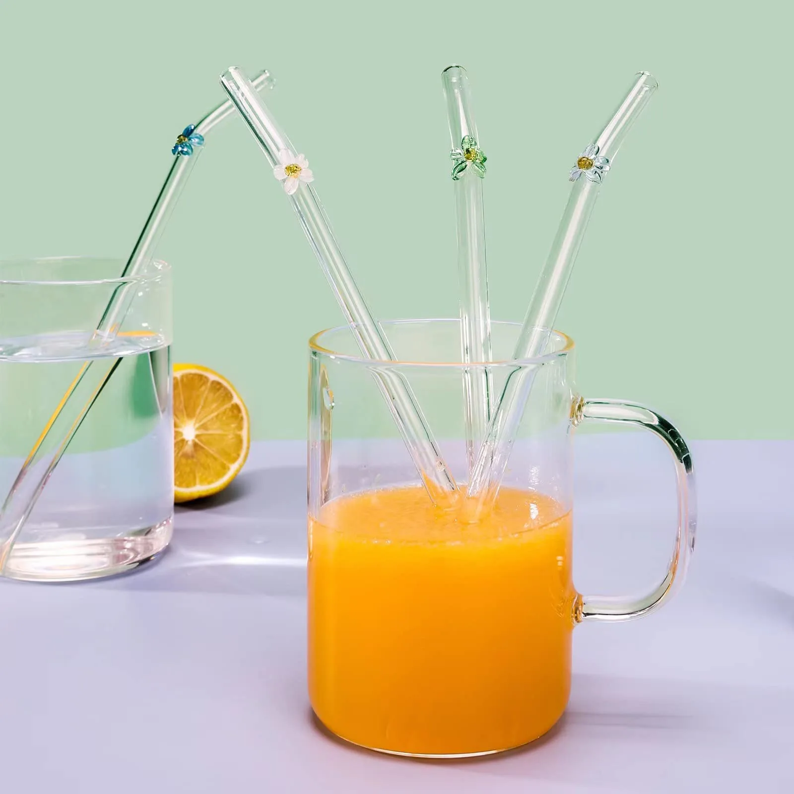 Custom Eco Friendly Reusable Colorful Flower Design Borosilicate Clear