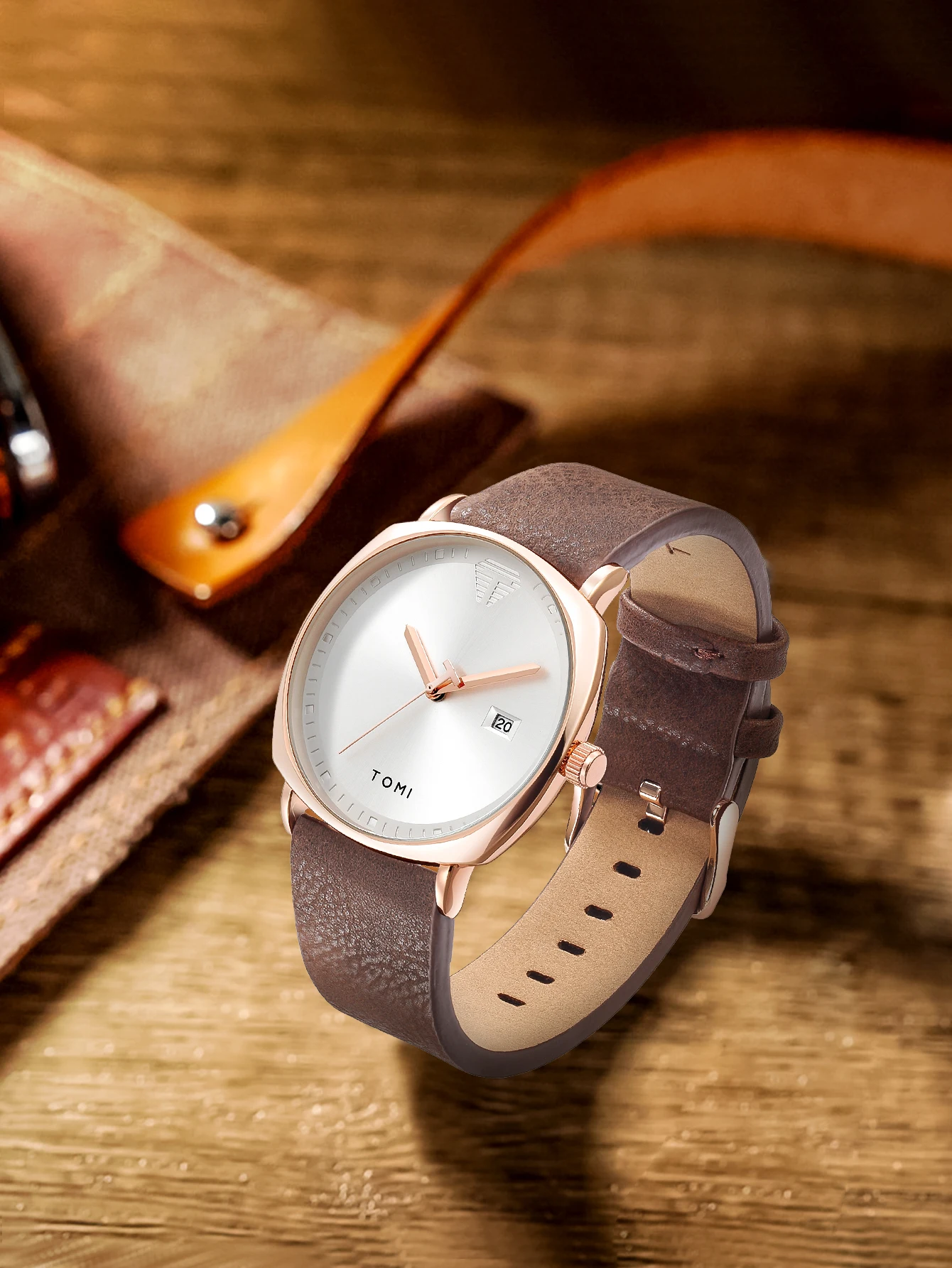 Top Brand TOMI Fashion Sport Quartz Men's Watch Square Clock Leather Strap Simple Dial Women Wristwatch Relogio Masculino