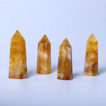 Wholesale High Quality Natural Golden Healer Fire Quartz Tower Wand Crystal Tower Healing Crystal Reiki Gemstone For Sale