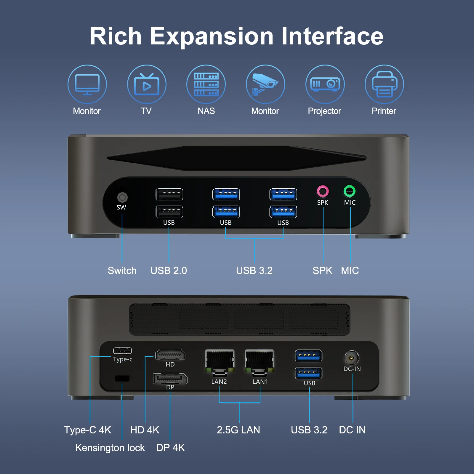 HYSTOU Office Mini PC In-tel Core I5-1340P USB 3.2 Max 64GB DDR5 RAM Type-C Thunderbolt Port 4K DP Triple Display Vesa Mount PC