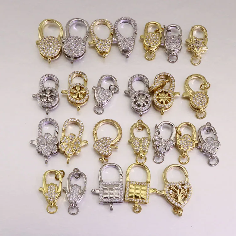 CZ8188 18k Gold Plated Diamond CZ Micro Pave Teardrop Lobster Claw Clasp,  Cubic Zirconia Pave Lobster Clasps,CZ Jewelry Clasp