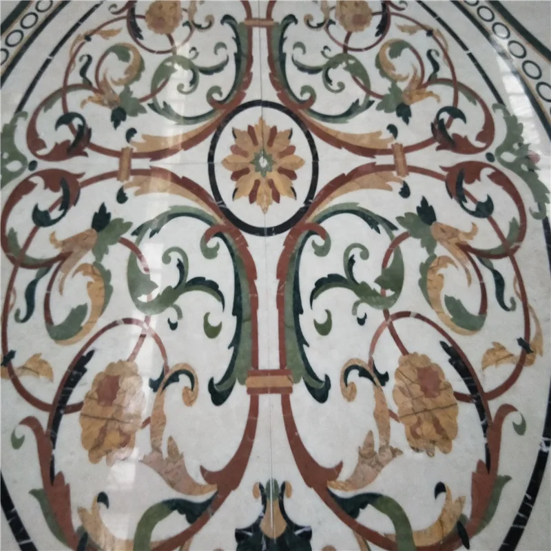 product polished natural marble brass mosaic water jet tiles medallion style square villa design hotel front indoor floor decor dolomite-3
