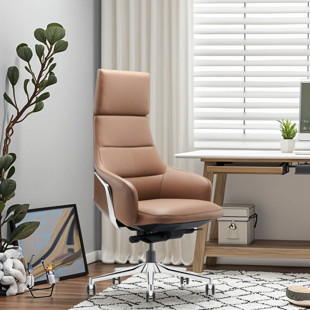 Modern Comfortable Ergonomic Executive Office Chair with Genuine Leather Full Mesh Aluminium Base Adjustable Reclining Footrest 4