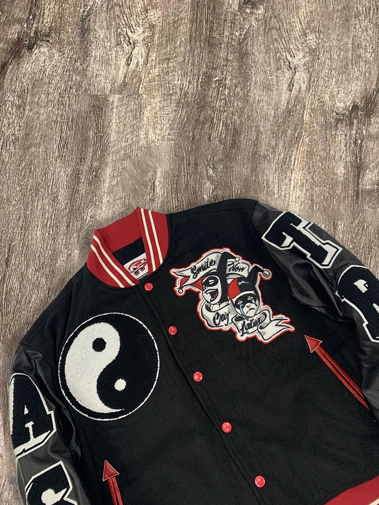 In Stock Luxury Winter Streetwear Cotton Embroidery Patch Oversized Bomber College Baseball Letterman Varsity Jacket for Men gallery 3