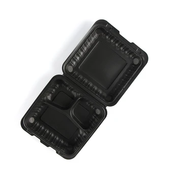 Black Clamshell 9x9 Disposable Food Containers 3 Compartment Mineral ...