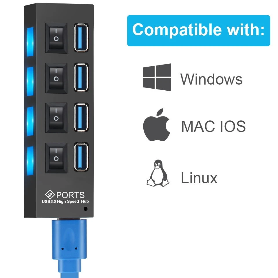 Док-станция Usb 3,0 разветвитель многопортовый адаптер 7 портов Usb концентратор 3,0 с адаптером питания для ноутбука