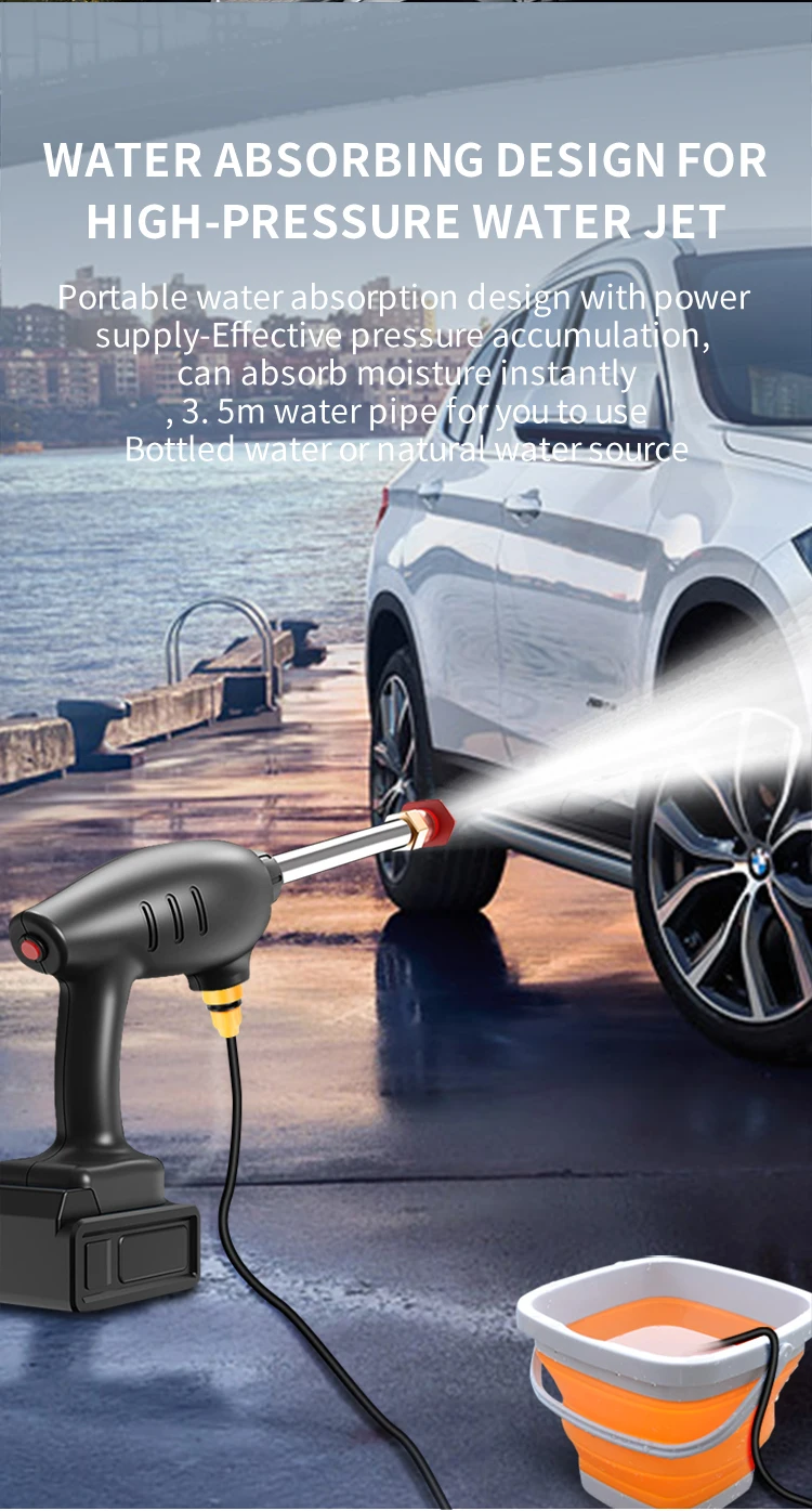 High Pressure 6-8m Jet Distance 12000mah Lithium Battery Vehicle Cleaning with Foam Pot Portable Wireless Car Washing Gun