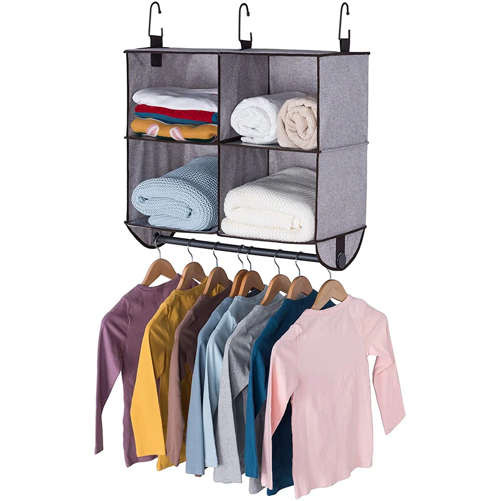 Durable Non Woven Fabric Hanging Closet Organizer Closet Hanging Storage Shelve For Clothes With Hooks