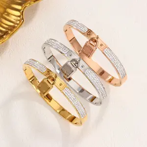 Fashionable Small Padlock Stainless Steel Bangle Wholesale Embedded Zircon Holiday Wristband Does Not Fade Women's Punk Style