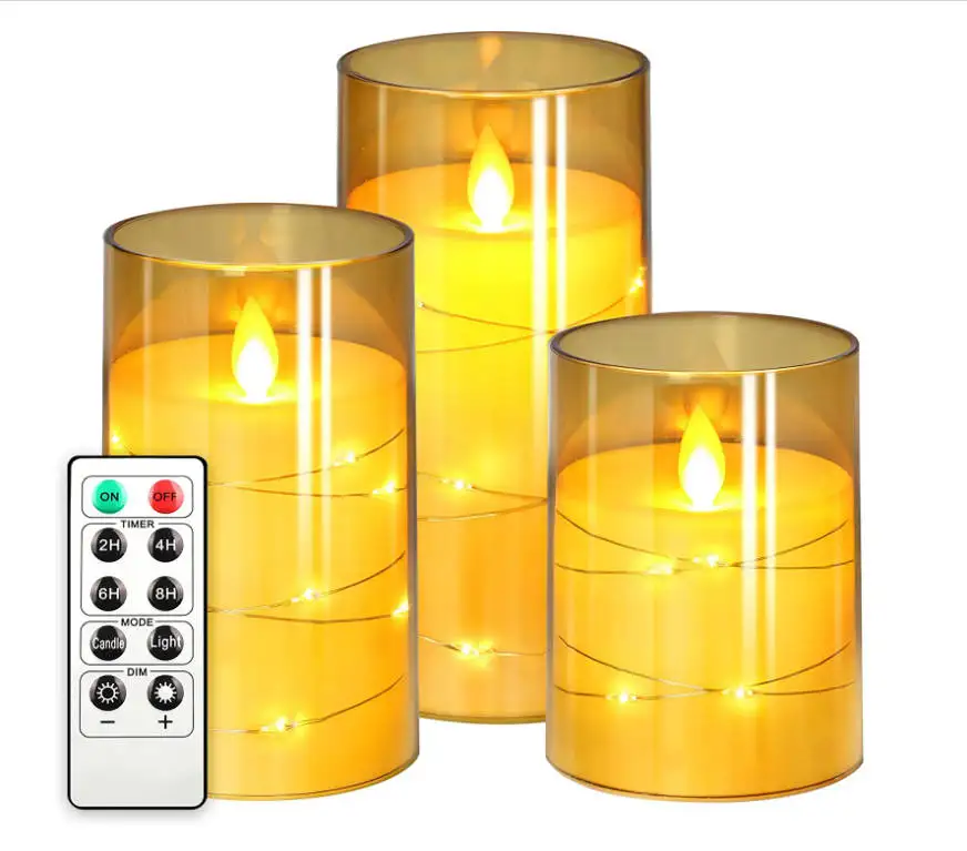 Flickering Flameless Candles Builtin Star String Lights Acrylic