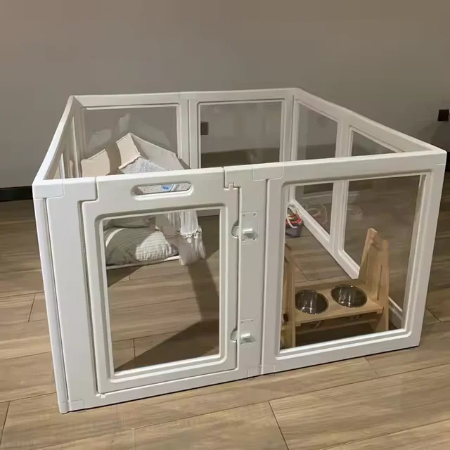 Adjustable Modern Indoor Transparent Pet Fence Clear Acrylic Plastic Dog Playpen with Animal Pattern Safe for Small Animals