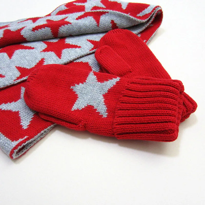 
Горячая Распродажа, индивидуальные зимние женские вязаные акриловые перчатки с принтом звезд 