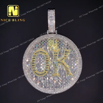 NEW ARRIVAL Full Baguette Diamond Circle Pendant moissanite Semi Custom Accepted 2.5 inches Fine Jewelry 925 Hip Hop iced out