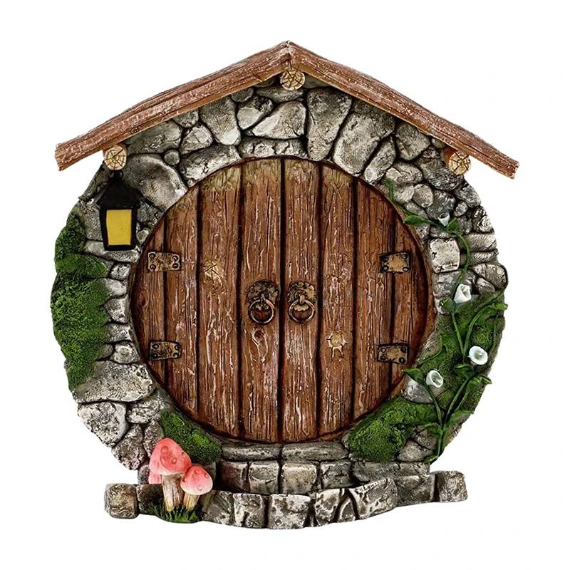 Miniatuur Feeëngnome Deur Figuurtjes Elf Huisje Houten Feeëntuin Raamdeur Kunst Boom Sculptuur Beelden Ornament Buitendecoratie