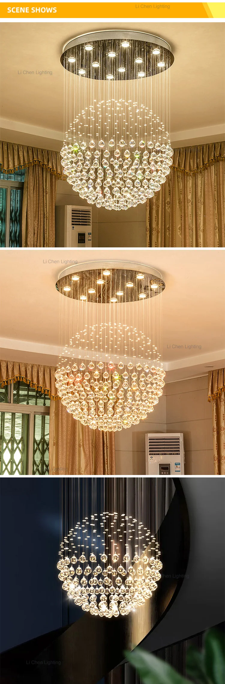p0026 luxury style indoor decoration hotel villa staircase led crystal ceiling chandelier  -4