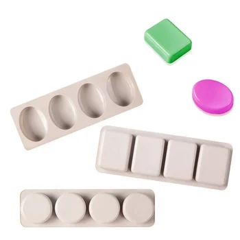 OEM ODM Custom New Hot Sell DIY Molde de silicona para jabon Handmade Soap Mould 4 Cavity Oval Square Circle Silicone Soap Mold