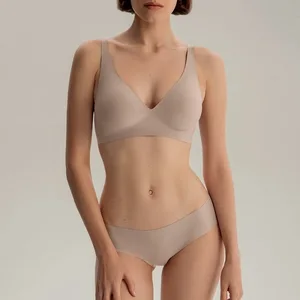 Seamless Jelly Bra Set Women Everyday Soft Support Minimizing Effect Korean-style Adjusted-straps Breast Pads Enhanced Bust