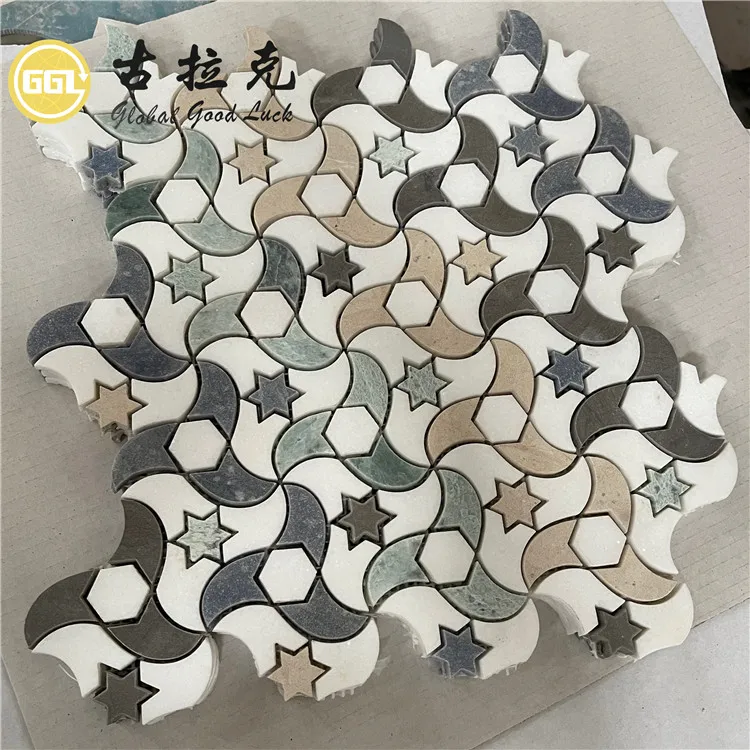 Star Shape Nature Marble Waterjet Mosaic Tiles for Bathroom Wall