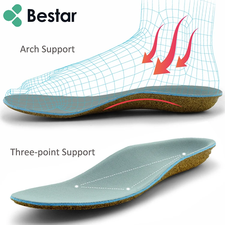 Chinese Factory Quality Waterproof and Comfortable Orthopedic Cork Rubber Insoles