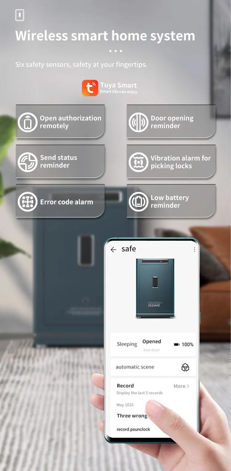 CEQSAFE Custom TUYA APP WIFI Anti Theft Home Cabinet Hidden Wardrobe Bedside Safe Password Lock Fingerprint Safe Boxes details