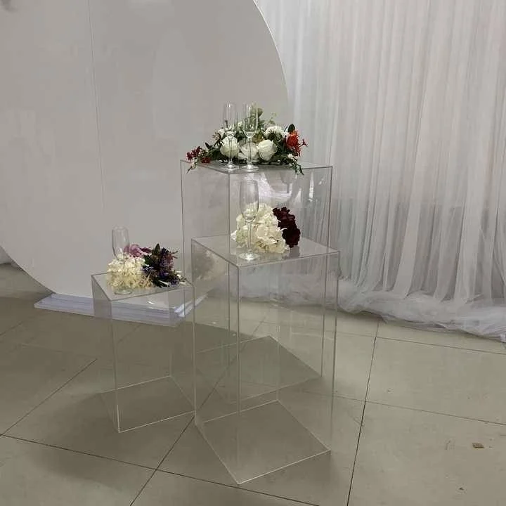 Model Clear Acrylic Square Floral Display Stand Pedestal Plinth Stand for Wedding Event Stand Decoration