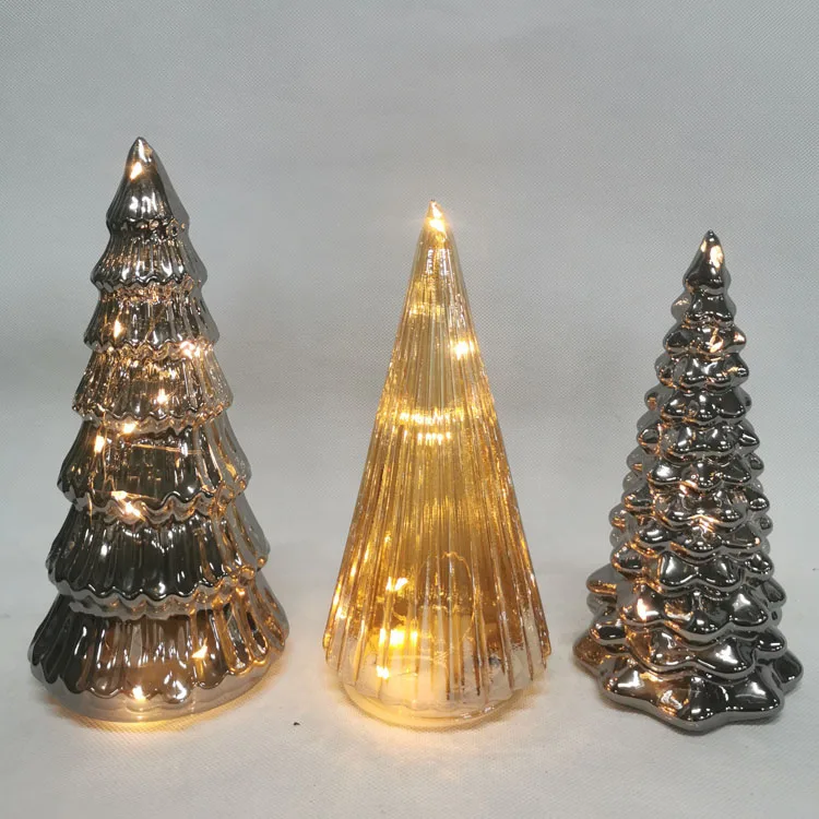 Pre illuminated light up gold best tabletop indoor led hand blown glass cone xmas christmas decor led light tree home supplier