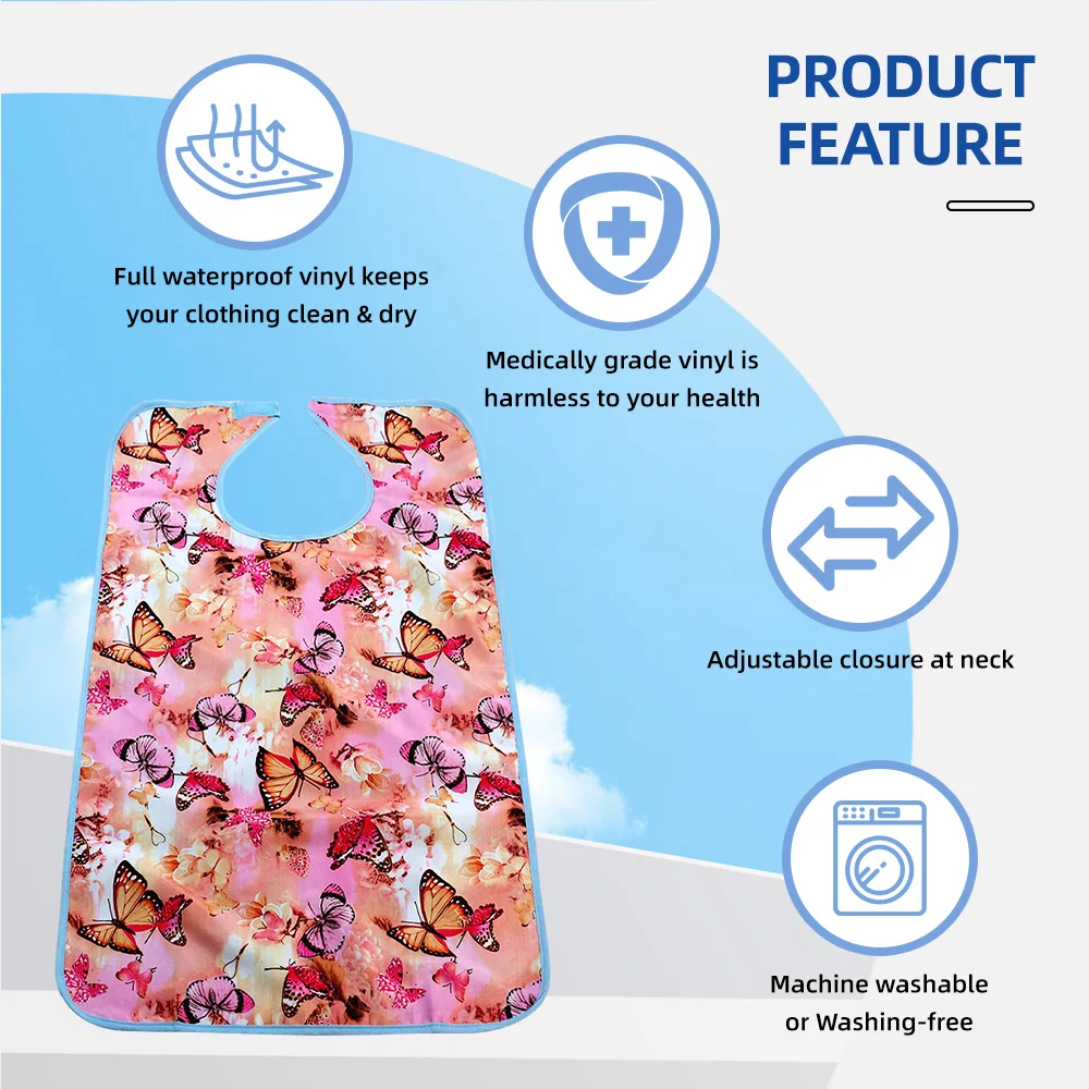 Wholesale Washable Prints Butterflies Adult Bib Reusable Waterproof Ad - product detail 4