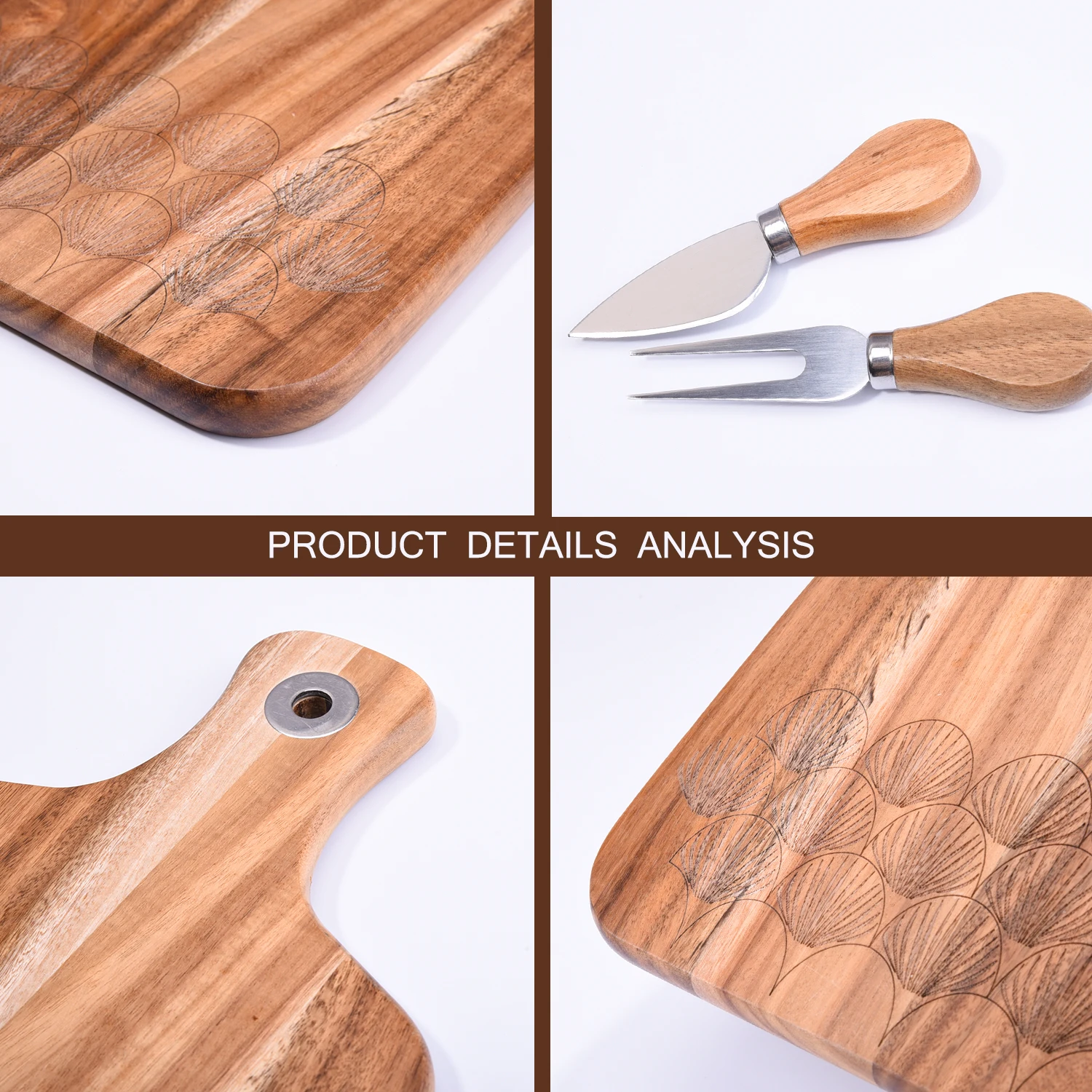 Custom Label Acacia Wooden Cheese Boards and Knife with Individual ...