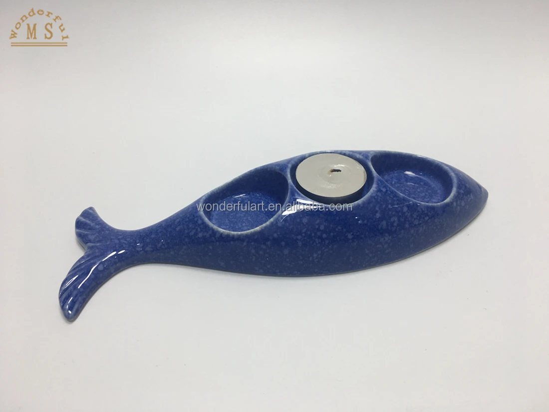 Ceramic Ocean Style Sets Blue Candle Holder Fish Shaped Tea Light Holder for Home Decoration