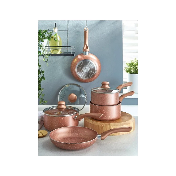 5 Pieces Marble-effect Die Cast Aluminum Non-stick Rose Pink Gold Cookware  Sets Nonstick Round Fry Pans And Stockpot Set - Buy Non-stick Rose Pink