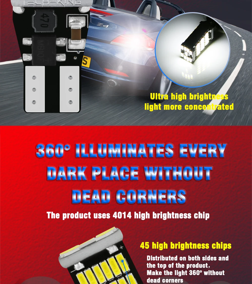 TECH-KING Auto and Motorcycle High Power T15 12v-24v Led Light W16W 4014 45smd Led T15 Yellow White Red SX279 Reversing Lights