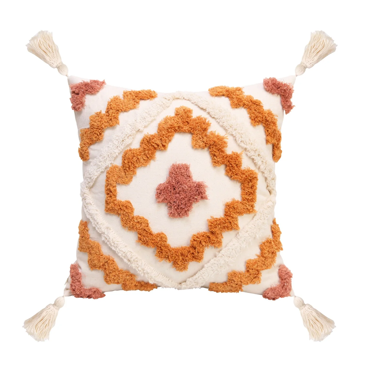 Home Decorative Boho Geometric Tufted Embroidery Cotton Tassels Throw Pillow Case Cushion Covers for Sofa