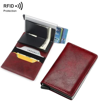 Aluminum Credit Cards Holder Pouch RFID Blocking Box PU Leather Wallet European Style For Birthday Christmas Thanks Giving Gifts