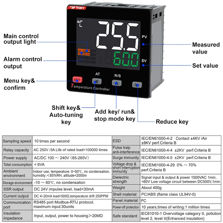 High-definition LCD Intelligent PID Self-tuning Electronic Instrumentation Temperature Controller CE  C ETL