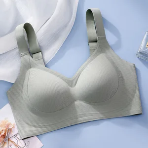 Women's Custom Logo Morandi Color New 3D Jelly Strip Thin Ice Silk Plus Size Wire-Free Push-Up One-Piece Seamless Bra