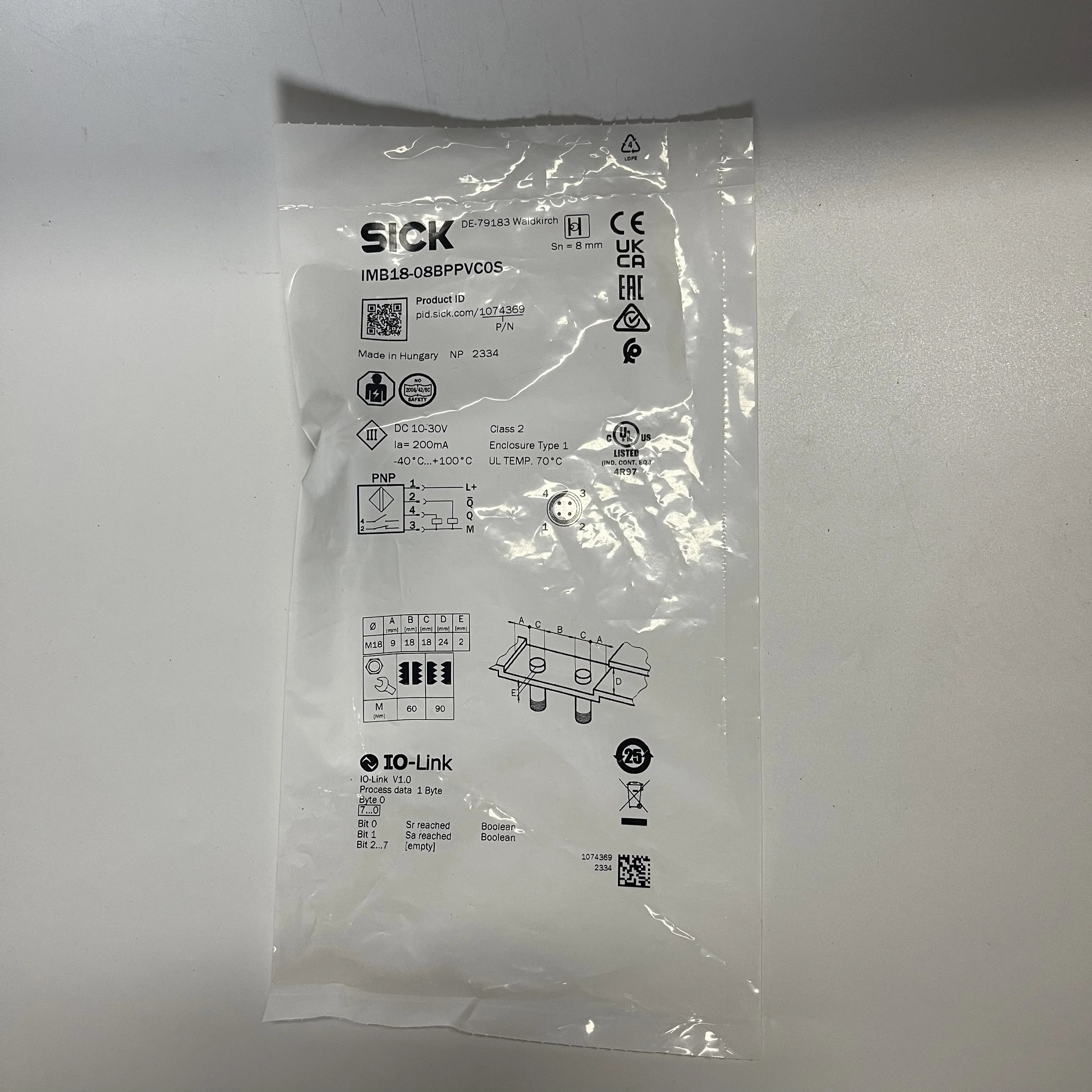 Sick Inductive Proximity Sensor IMB18-08BPPVC0S