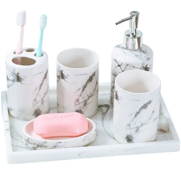6 Piezas De Cerámica Blanca De Mármol Baño Jabón De Tocador De Cepillo De Dientes De Accesorios De Almacenamiento Buy Baño De Mármol Conjunto Mármol Cepillo De Dientes Mármol Plato De Jabón Product