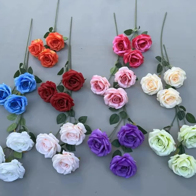 Manufacturer Wholesales Three Headed Round Roses, Artificial Flowers, Wedding Party Home Decorations