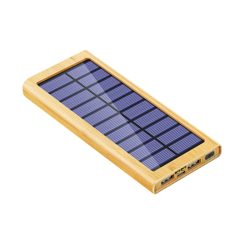 Custom Outdoor Fast Charging Mobile Eco Friendly Wood Portable Led Light up Pd Wooden Powerbank 10000mah Solar Bamboo Power Bank