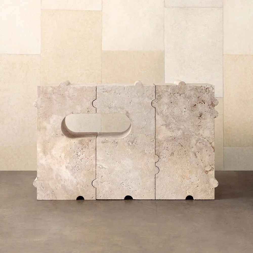 YDSTONE Modern Design Natural Stone Travertine Coffee Table Sofa Side Table Set for Living Room & Hotel/Vanity Top Use details