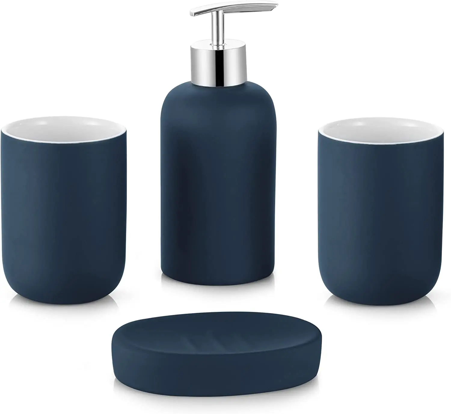 Blue Ceramic Bathroom Accessories Set 4 Pieces Porcelain Accessory Set