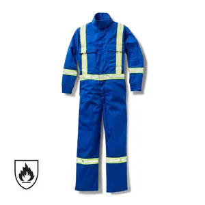 Hot Sale Blue Welding Workwear Uniform Mechanic Safety CAT 2 Clothing FR Fire Retardant Flame Resistant Work Coverall for Men