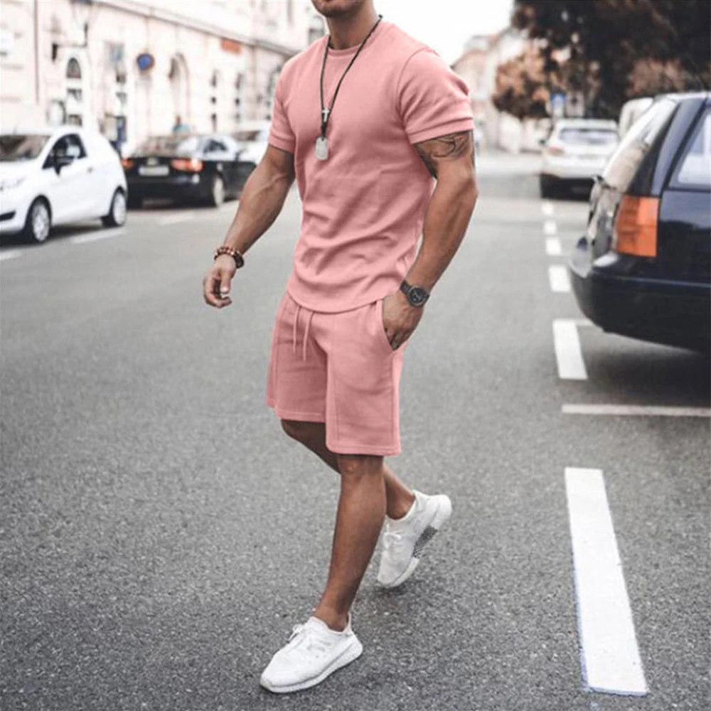 Custom Training Wear 2 Piece Outfits Men T Shirt Set Casual Tracksuit Man Shorts Sets424_voghion.com