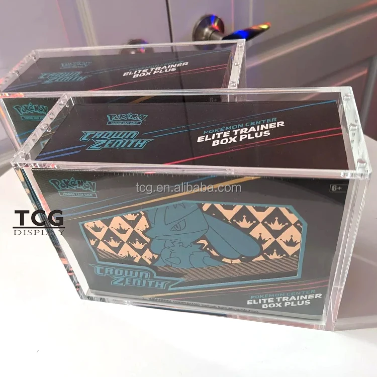 TCG Clear Wholesale Acrylic New Crown Zenith ETB Pokemon Center Exclusive Elite Trainer Box Plus Sealed Acryl Display Case TCG Clear Wholesale Acrylic New Crown Zenith ETB Pokemon Center Exclusive Elite Trainer Box Plus Sealed Acryl Display Case