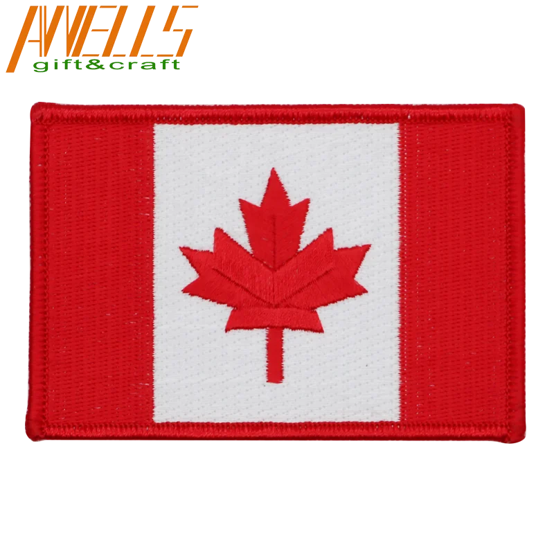 Patch Ricamata a Mano con Foglia d'Acero Dorata Canadese OEM, Distintivo con Aquila e Paillettes da Cucire, Patch 3D Lucida Fatta a Mano