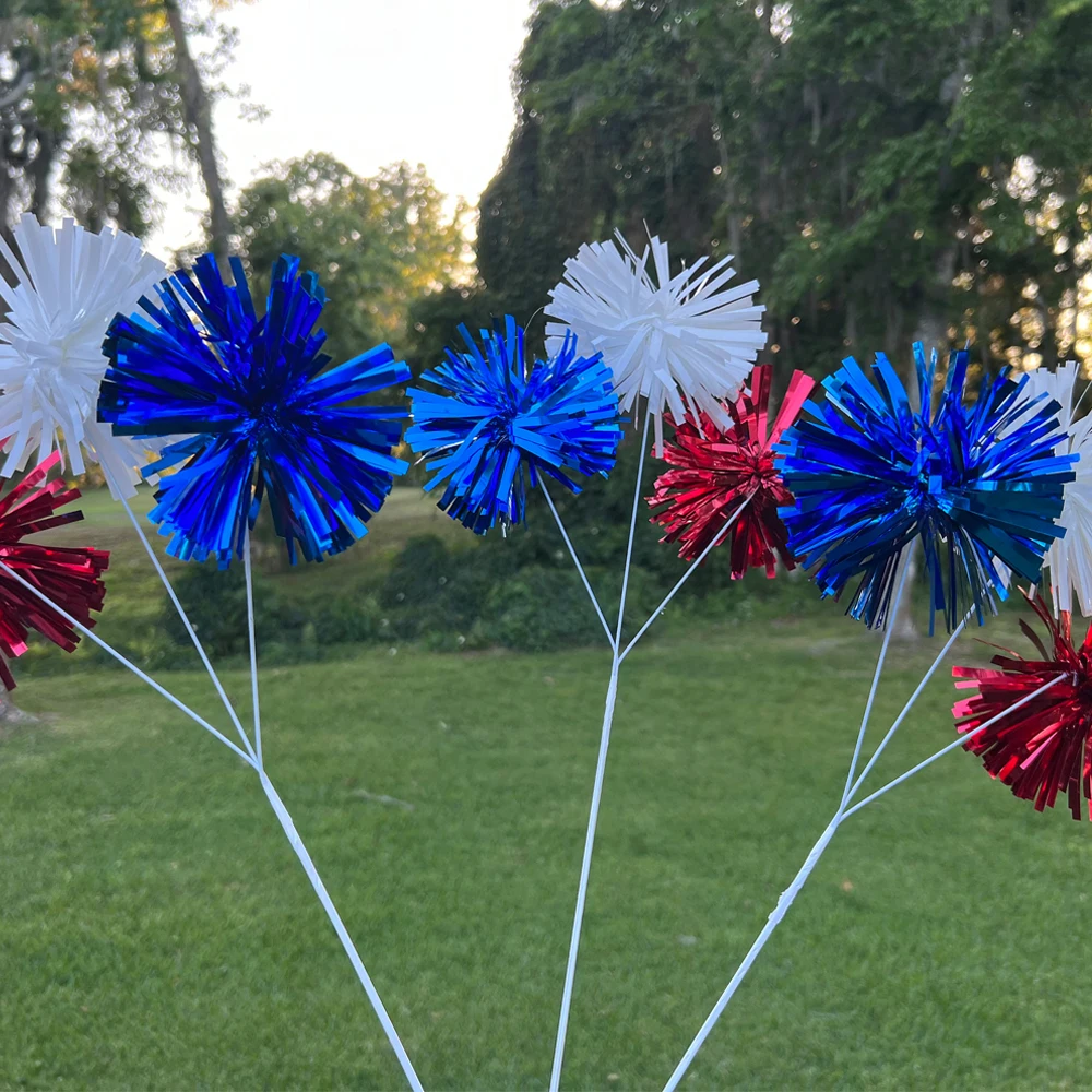 18 Pcs 4th Of July Paper Fans - Patriotic Star Pom Poms For Party Decorations