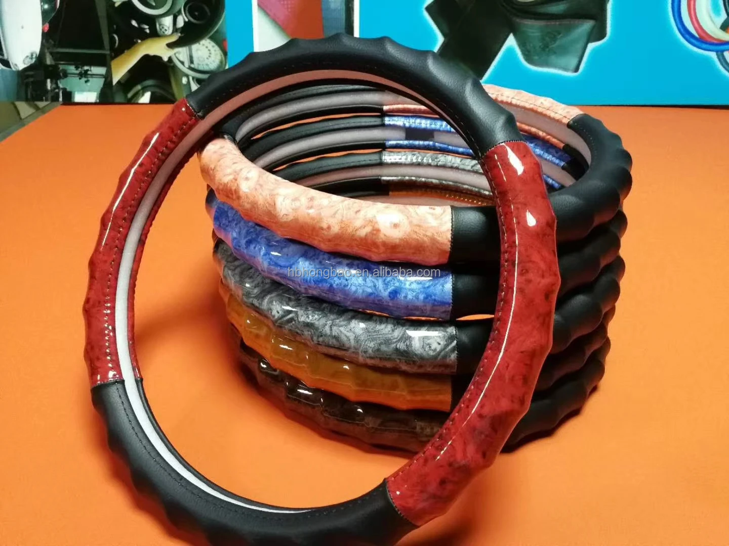 Steering Wheel Cover Pvc Leather Classic Wood Grain Car Steering Wheel