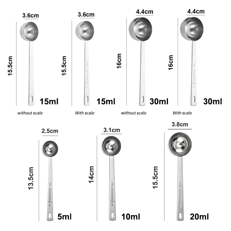 Factory Customized Logo Measuring Scoop Kitchen Measuring Tools Silver Color 15ml 30ml Stainless Steel Metal  Matcha Spoon